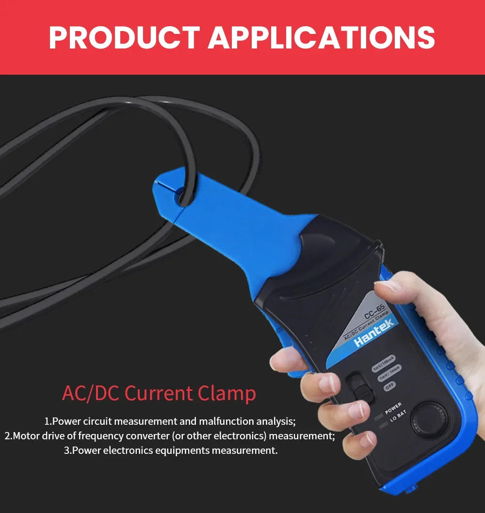 Description Picture 6 of itemAC/DC Current Clamp Meter Hantek Oscilloscopes CC65 CC650 AC/DC 20KHz 400Hz Bandwidth 1mV/10mA 65A/650A with BNC plug