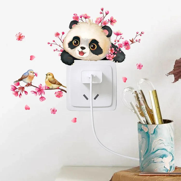 Description Picture 4 of item12*25cm Branches Plum Blossom Panda Wall Stickers Switch Stickers Living Room Home Decorative Wall Stickers Wallpaper Room Decal