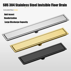 60cm Invisible Tile Floor Drain Stainless Steel Lavatory Bathroom Shower Long Linear Drainage Side Gold Black Floor Drains