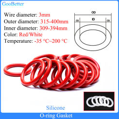 5Pcs Red/White Silicone Ring Gasket CS 3mm OD 315-400mm Waterproof & Insulated Silicon O Ring Gasket Food Grade Rubber O-ring