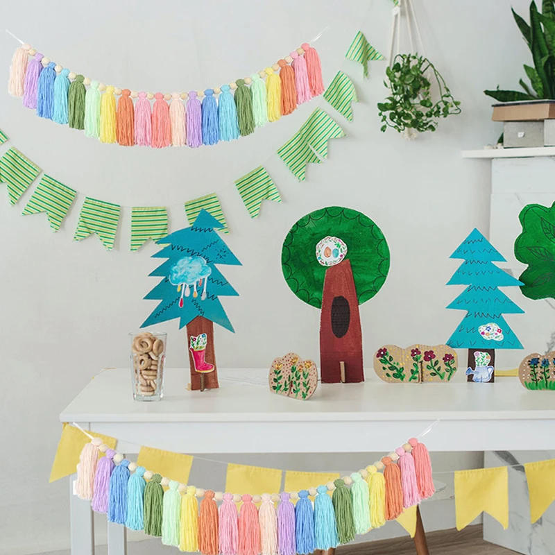 Description Picture 5 of itemRainbow Tassel Garland Bohemian Colorful Wood Beads Tapestry Macrame Wall Hanging Decorations Banner Bedroom Party Home Decor