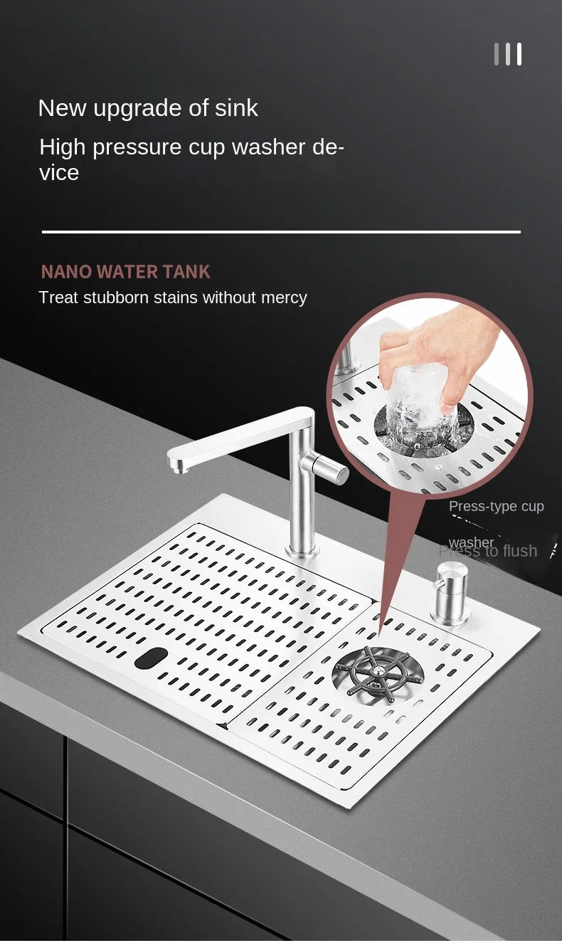 Description Picture 5 of itemBrushed Small Size Hidden Kitchen sink Single bowl Bar Stainless Steel Balcony Concealed With cup washer