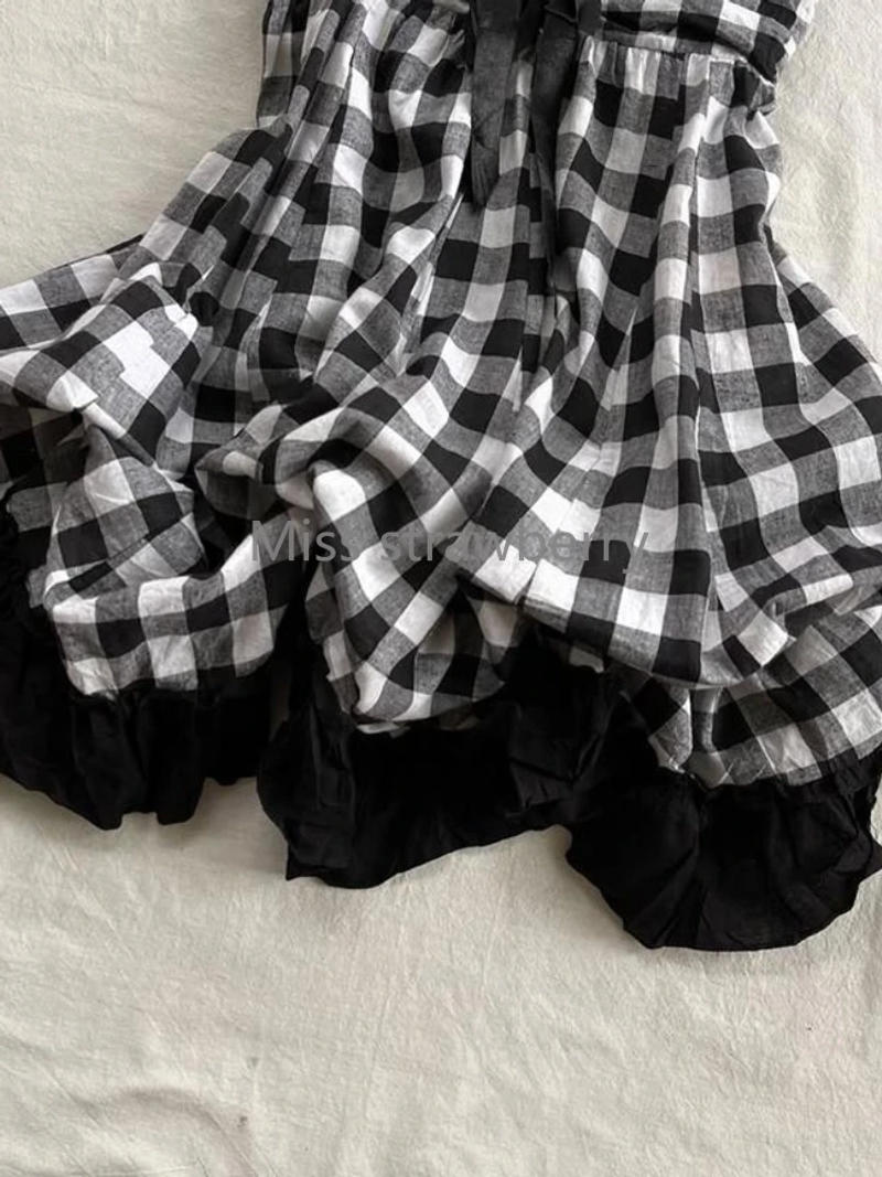 Description Picture 5 of itemGothic Vintage Y2k Loose Plaid Black Dress Women Hot Girl Chic Sexy Sling Summer Off Shoulder Dresses Hepburn Retro A-line Dress