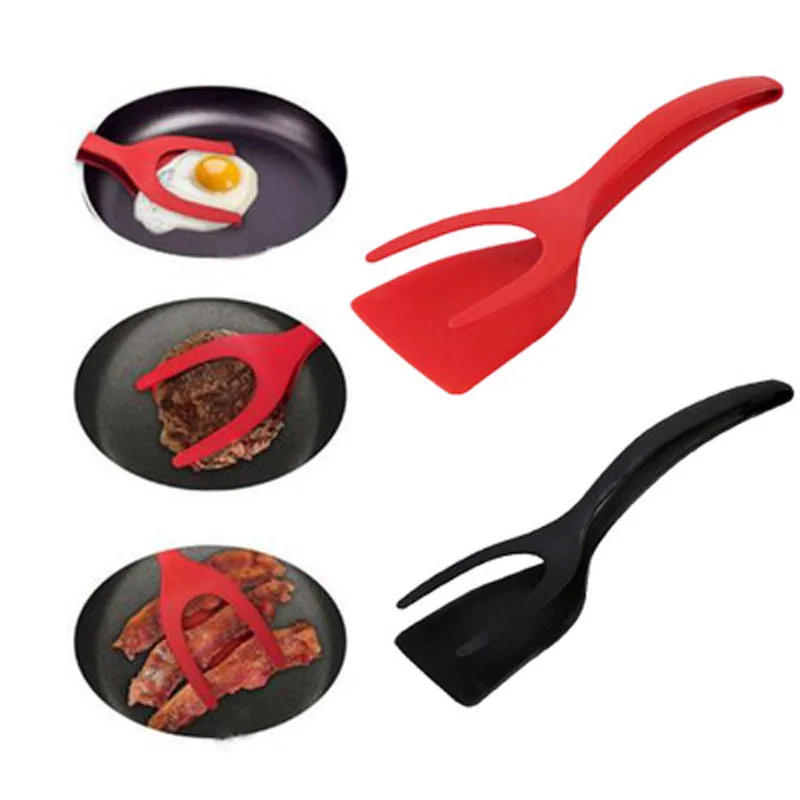 Description Picture 3 of item2 in 1 Multifunctional Non-Stick Food Clip Tongs Fried Egg Cooking Turner Pancake Spatula Pizza Barbecue Omelet Kitchen Clamp