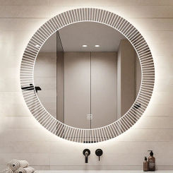 Nordic Style Smart Bath Mirrors Wall Mounted Toilet Round Mirrors Home Bathroom Led Luminous Dressing Mirror with Touch Screen