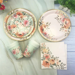 Floral Party Paper Plates Cups Napkins Disposable Tableware Birthday  Baby Shower Hawaiian Garden Party Wedding Decor Supplies