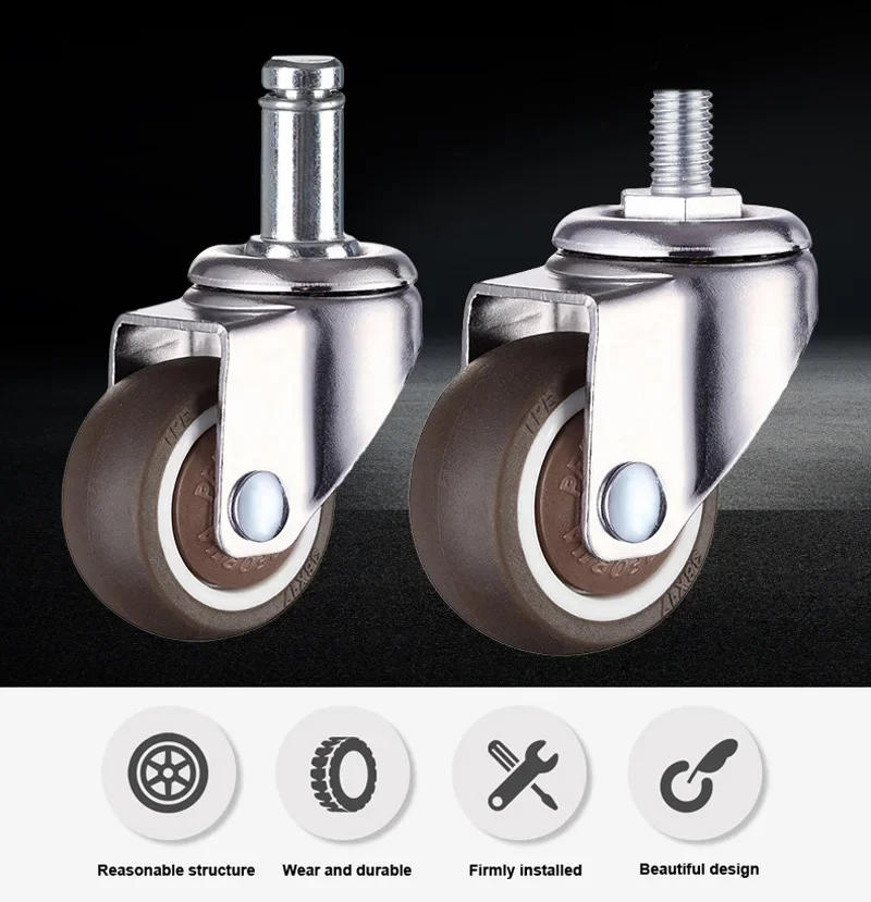 Description Picture 2 of item5pcs/Lot Office Chair Caster Wheels 1.5/2 Inch Swivel Soft Rubber TPE Replacement Furniture Hardware