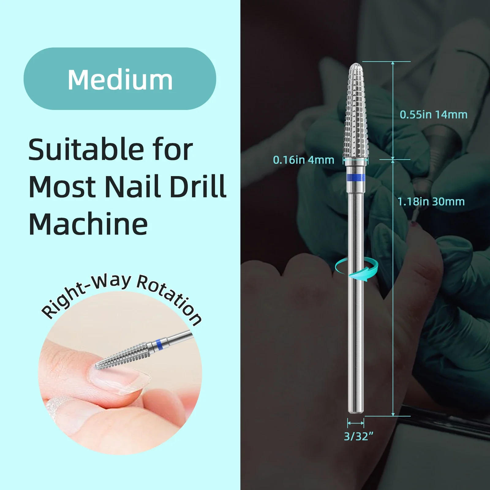 Description Picture 4 of itemHYTOOS Cone Cuticle Nail Drill Bit Straight Cut Conical Carbide Nail Bit Manicure Gel Polish Remover Electric Drills Accessories