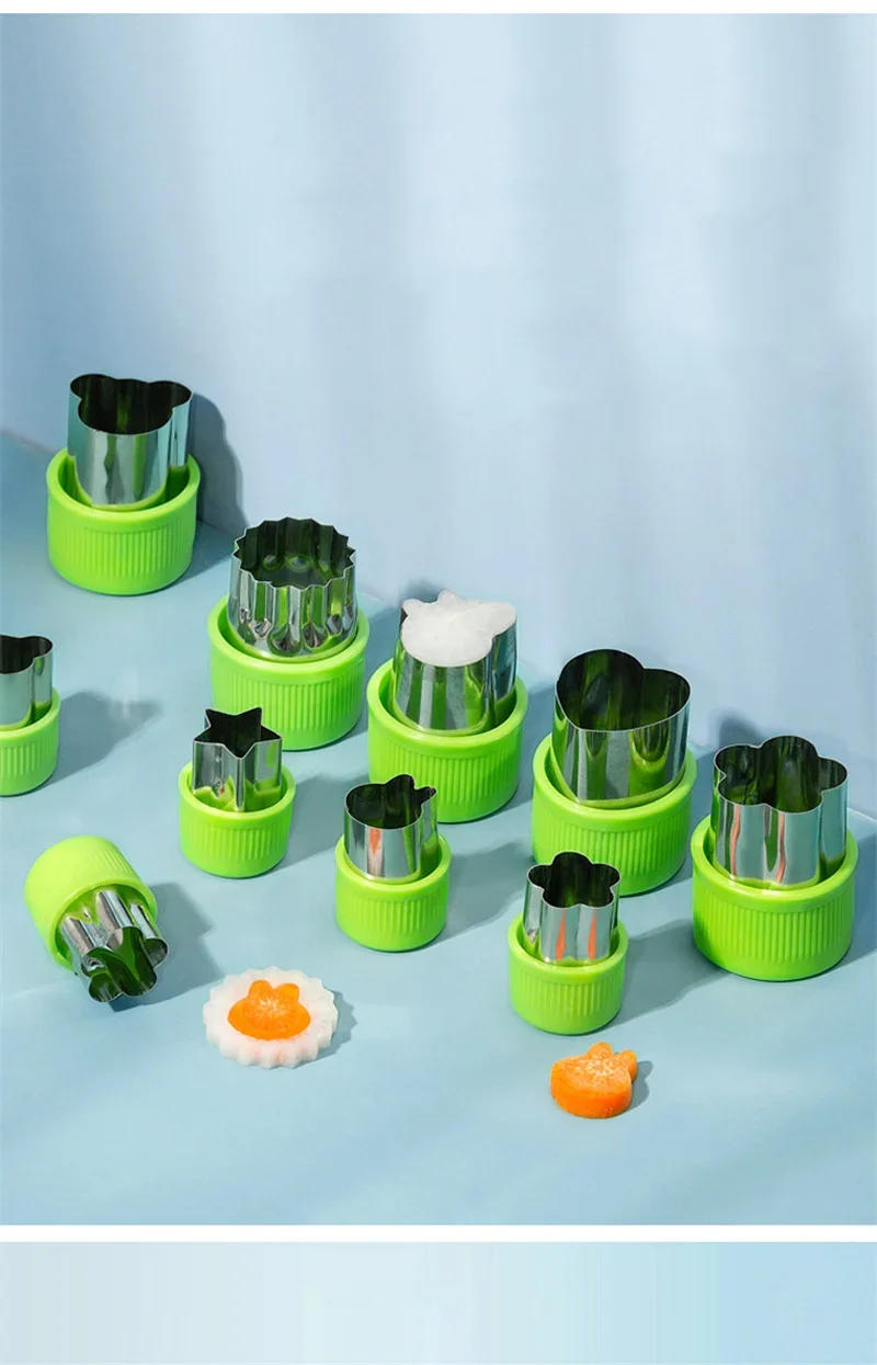 Description Picture 6 of item6-8pcs Cookie Cutter Embosser Vegetable Cutter Portable Stainless Steel Fruit Cutting Die Kitchen Accessories Baking Tools