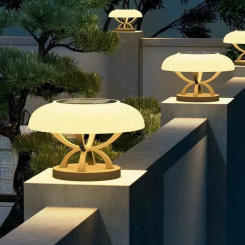 Solar Pillar Lights Round Model Outdoor Waterproof LED Wall Lamp Solar Energy Super Bright Door Home Decor Gate Garden Lighting