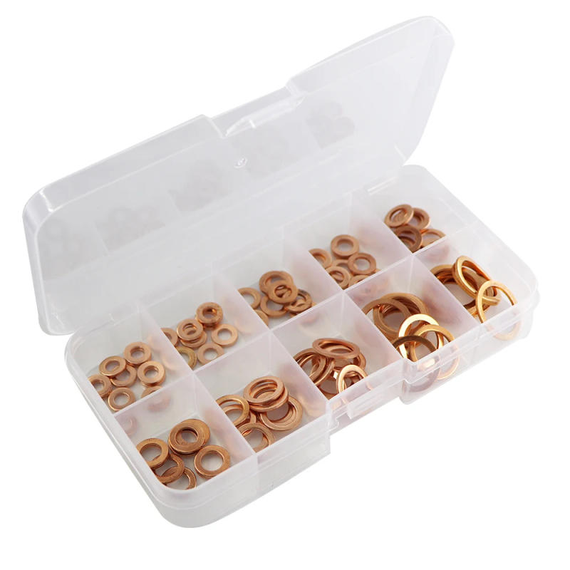 Description Picture 6 of item100Pcs Copper Washer Gasket Nut And Bolt Set Flat Ring Seal Assortment Kit With Box M4/M5/M6/M8/M10/M12/M14 For Sump Plugs