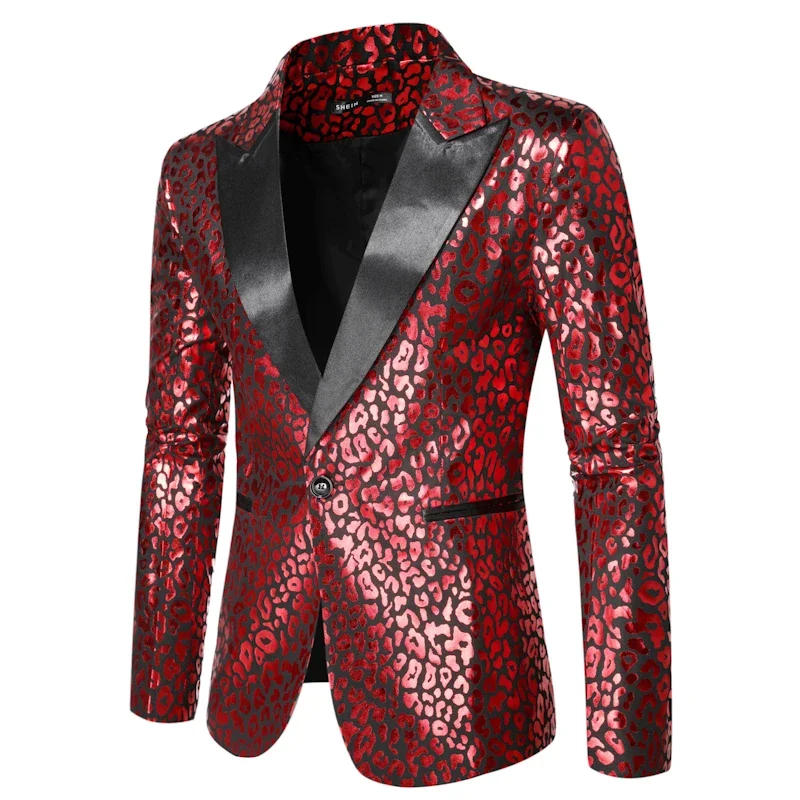 Description Picture 3 of itemSteampunk Men's Set Red Leopard Print Party Singer Stage Dress Men's Suit Casual One Button Suit Top