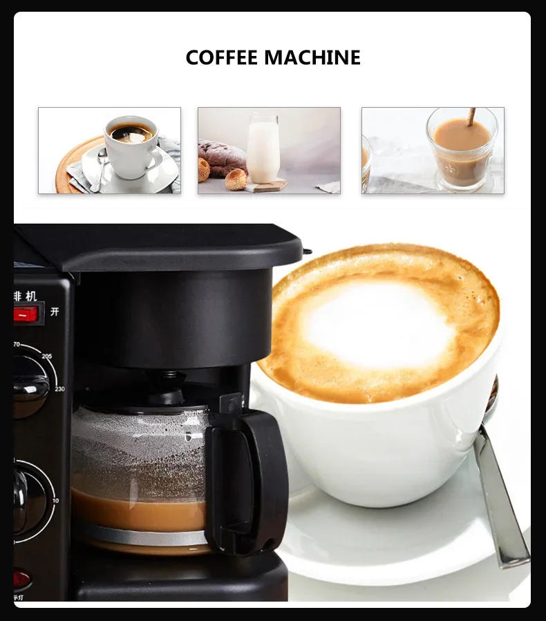 Description Picture 6 of itemHousehold Toaster 3 In 1 Breakfast Machine Multifunctional Drip Coffee Maker Household Electric Bread Pizza Frying Pan