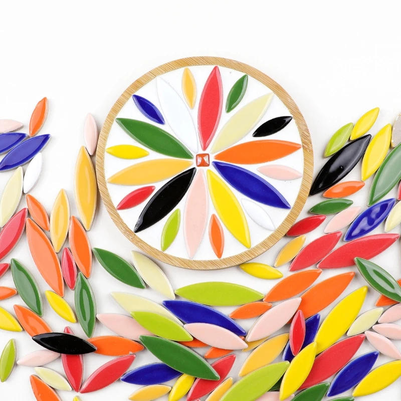 Description Picture 4 of item100g Willow Leaves Mosaic Tiles Porcelain Leaf-Shape Tile 3 Sizes Mix Multi Color DIY Mosaic Making Stones for Craft Arts Decor