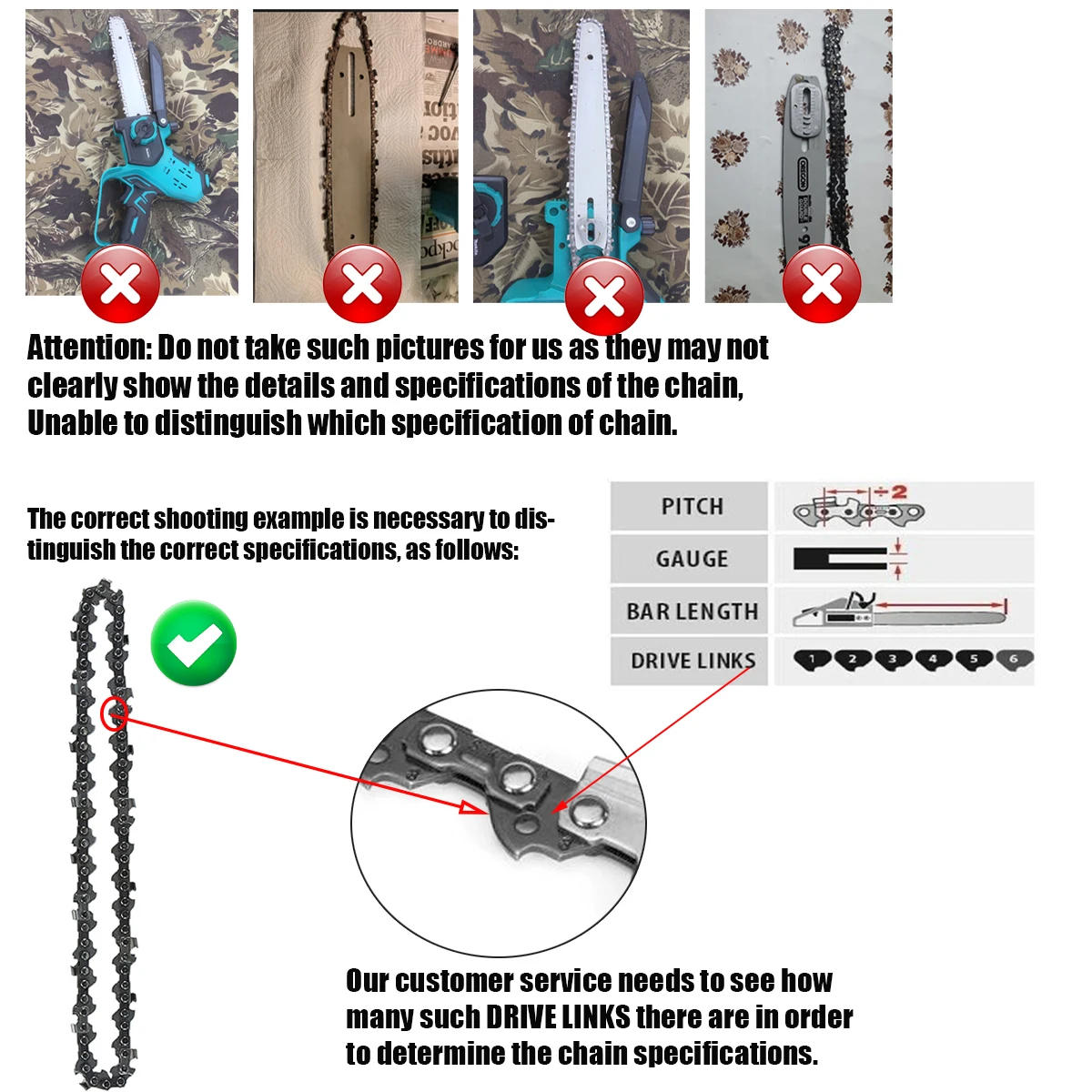 Description Picture 6 of item12/11.5 Inch Electric Chain Saw 44 Drive Link 22 Cutter 3/8" LP Pitch .050" Gauge Chain Logging Pruning Chain Cutter Spare Parts