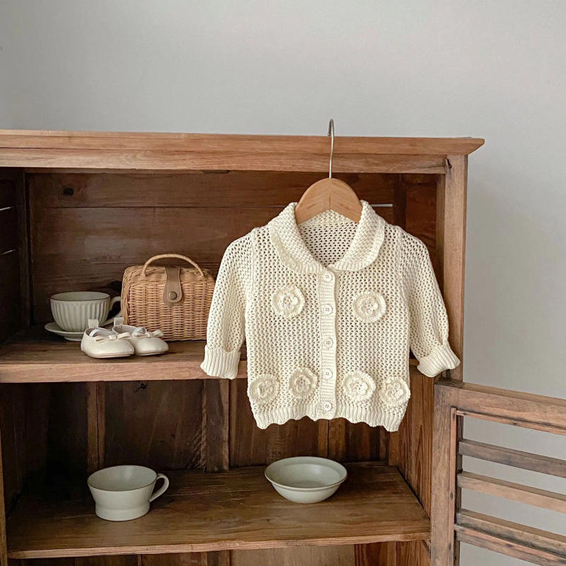 Description Picture 5 of itemAutumn Fashion Baby Sweaters Girl Children Knitted Cardigan Hollow Out Lapel Sweater Solid Infant Knit Coat All-match Kid Jacket