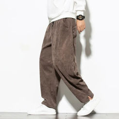 Chinese Mens Corduroy Pants Loose Wide Leg Pants Casual Winter Striped Velvet Harem Pants Straight Elastic Waist Trousers 5xl