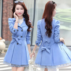 2025Spring Autumn New Windbreaker Coat Women Fashion Slim Mid Long Lace Trench Coat Female Casual Double-breasted Outerwear Tops