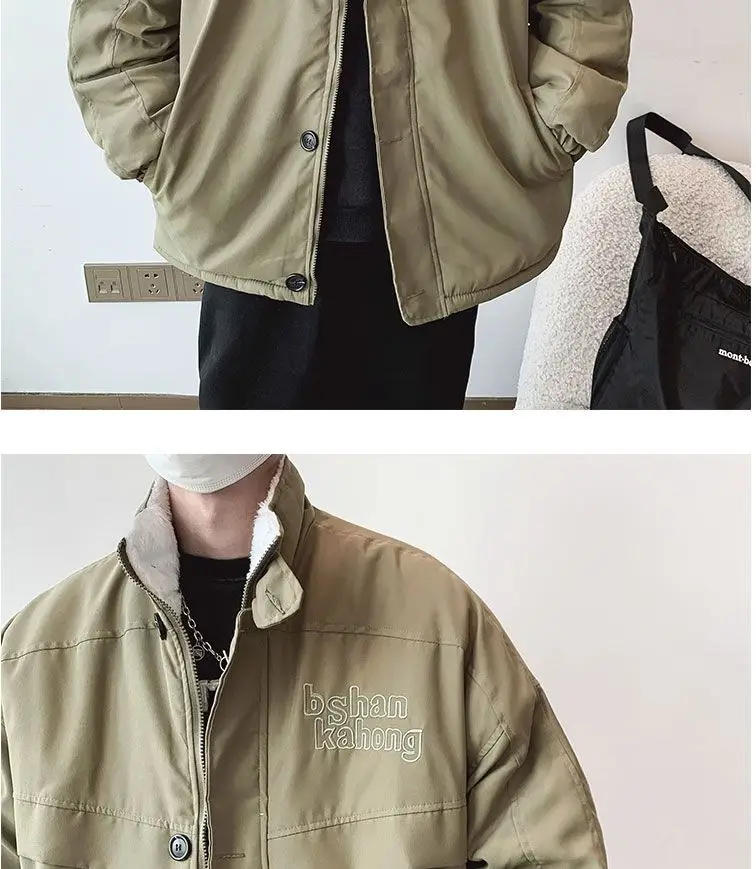 Description Picture 3 of itemAmerican Stand-up Collar Embroidered Retro Cotton-padded Coat Winter Causal Loose High Street Workwear Parkas Male Clothes