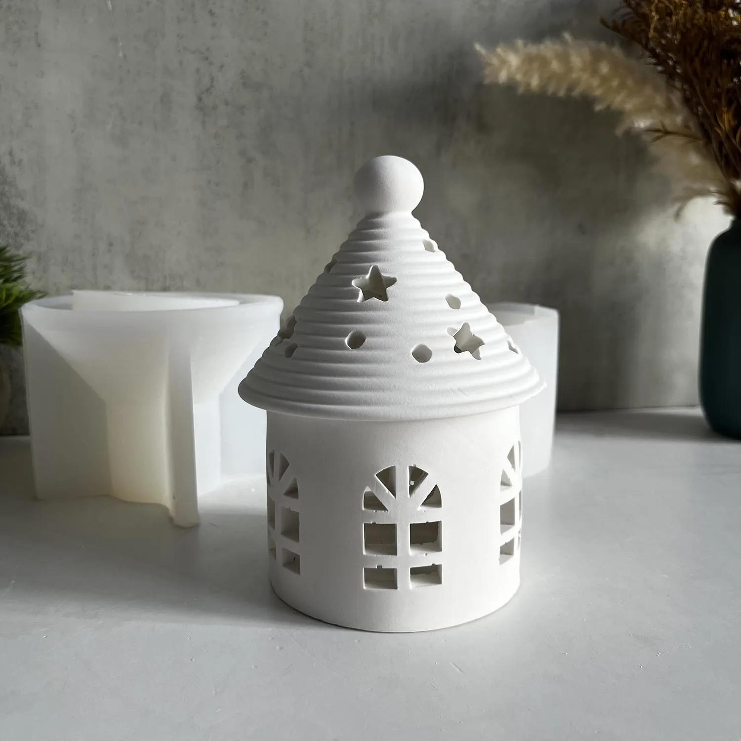 Description Picture 4 of itemRound Starry Sky House Silicone Mold Tealight House Mould Lantern Houses Cement Gypsum Clay Casting Epoxy Resin Mold