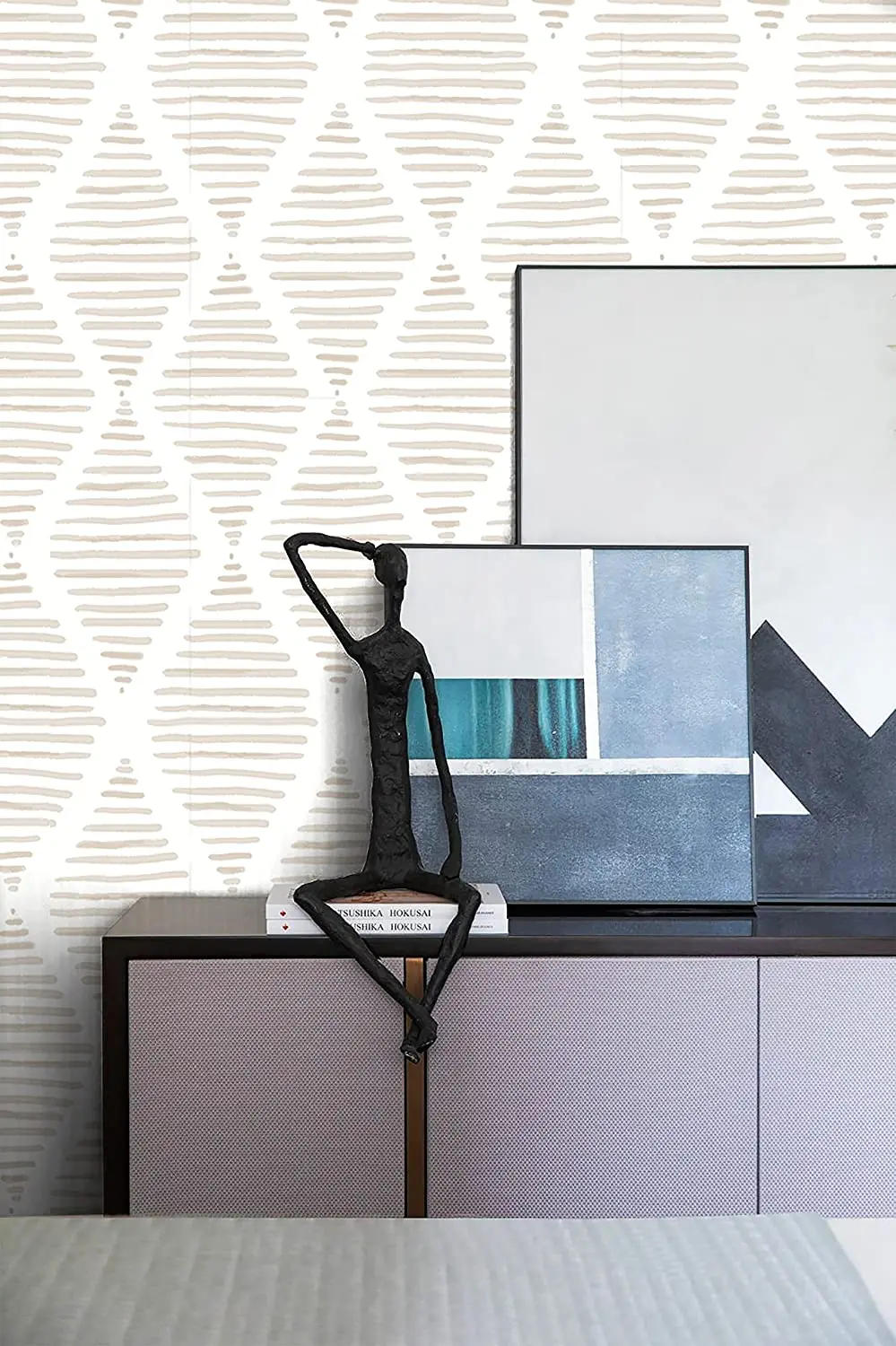 Description Picture 2 of itemModern Stripe Peel and Stick Wallpaper Beige and White Contact Paper Removable Self Adhesive Wallpaper for Bedroom Drawers Decor