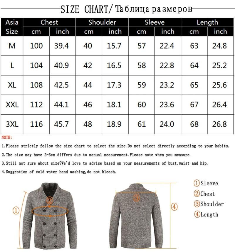 Description Picture 2 of item2024 Men's Winter Wool Cardigan Sweater Double Breasted Cashmere V Neck Men Large Size Long Cardigan Men Pull Homme clothing