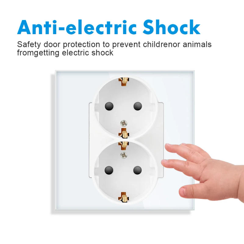 Description Picture 3 of itemTAWOIA Double EU Sockets Power Wall Outlet Single 86mm Frames Double Home Wall Power Sockets Glass Panel White Black Gold Gray