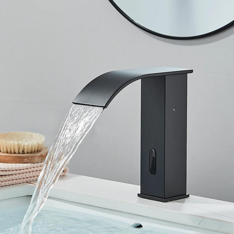 Description Picture 3 of itemMatte Black Smart Sensor Basin Faucet Cold and Hot Water Mixer Deck Mounted Bathroom Sink Tap Waterfall Washbasin Crane