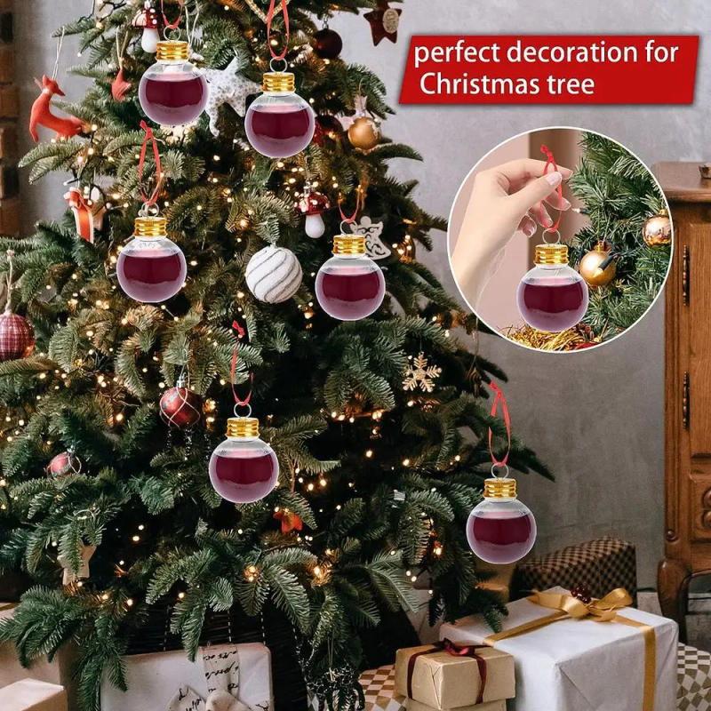 Description Picture 5 of item10Pcs Christmas Booze Balls-Xmas Fillable Booze Tree Ornaments-Clear Plastic Xmas Hanging Pendant 50/100ml Candy Juice Bottle