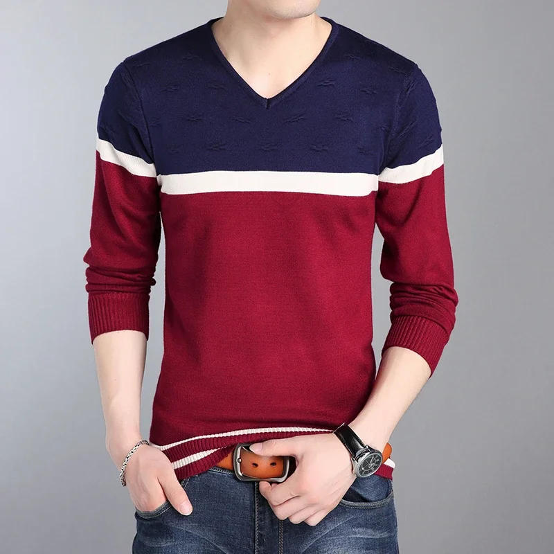 Description Picture 3 of itemMen's Winter Sweater Korean Fashion Knitted Patchwork Pullover Men Slim Fit Autumn Mens Knitted Sweater Plus Size 4XL