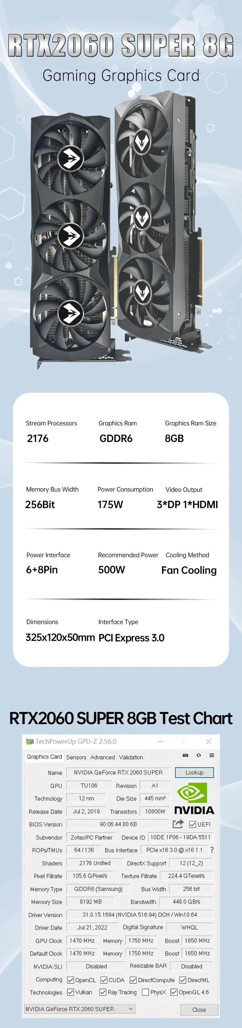 Description Picture 2 of itemMAXSUN Graphics Cards NVIDIA GeForce RTX2060 SUPER 8G GDDR6 PCIE3.0x16 Gaming Video Card for Desktop PC Computer Components