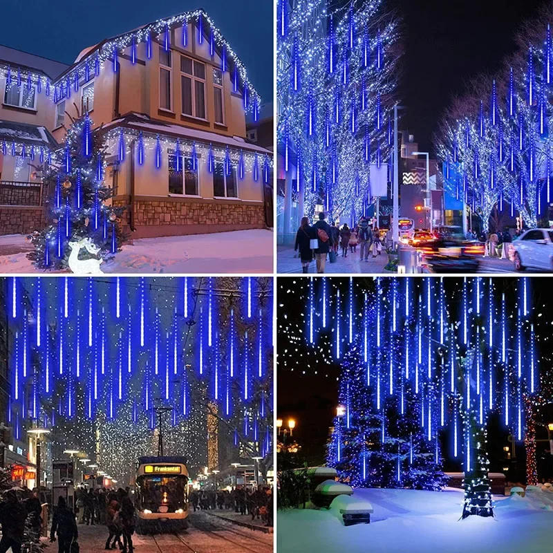 Description Picture 5 of itemChristmas 2025 New Year 32/24/16/8 Tubes Meteor Shower Rain Lights EU/US Falling Raindrop Fairy String Light for Street Garland