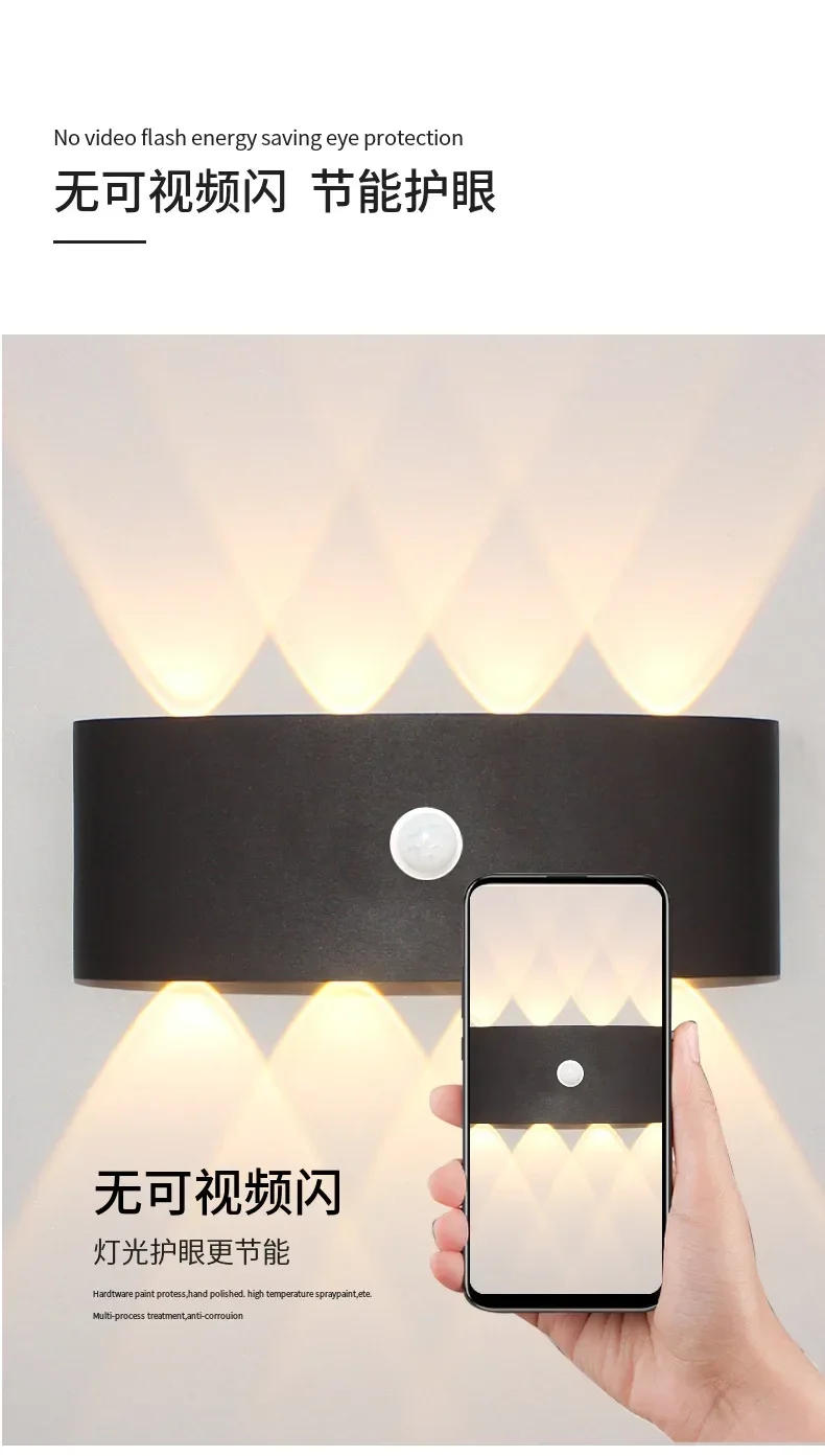 Description Picture 6 of item6/8/12W PIR Motion Sensor LED Indoor Outdoor Waterproof Aluminum Garden Porch Light Corridor Entrance Living Room Sconce Light