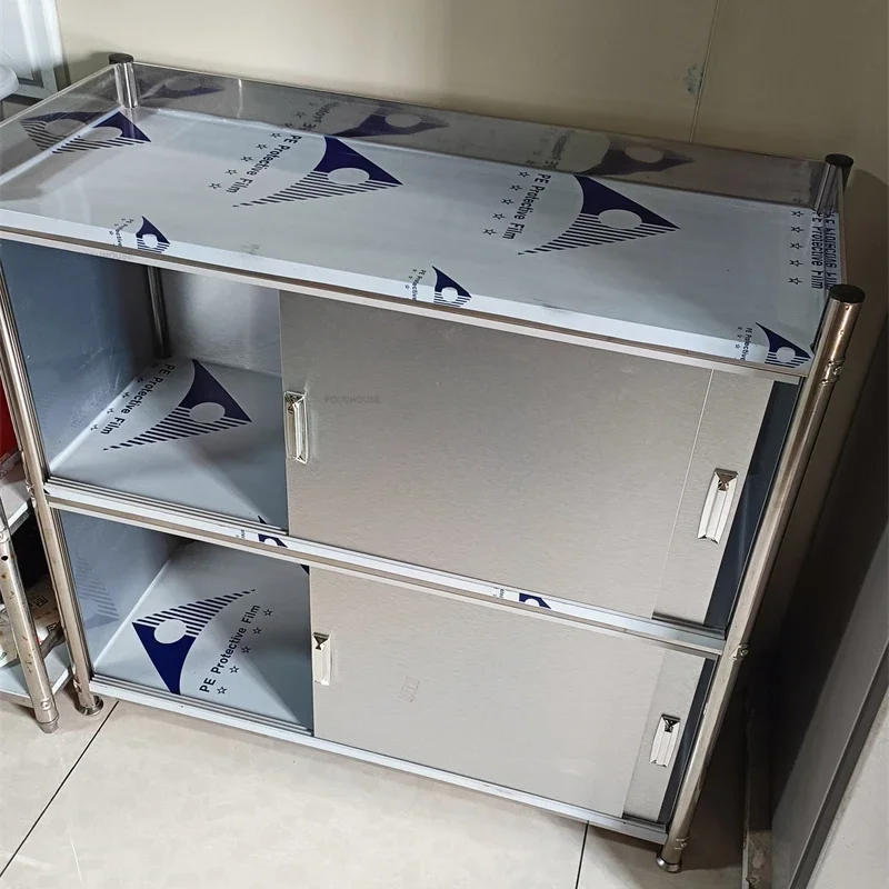 Description Picture 6 of itemFloor-standing Multilayer Kitchen Cabinets Stainless Steel Storage Rack Push-pull Storage Rack with Fence Home Kitchen Furniture