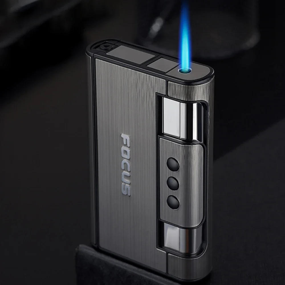 Description Picture 5 of item2 In 1 Automatic Cigarette Case with Lighter Metal Compression Moisture Proof Inflatable Lighter Smoking Accessories