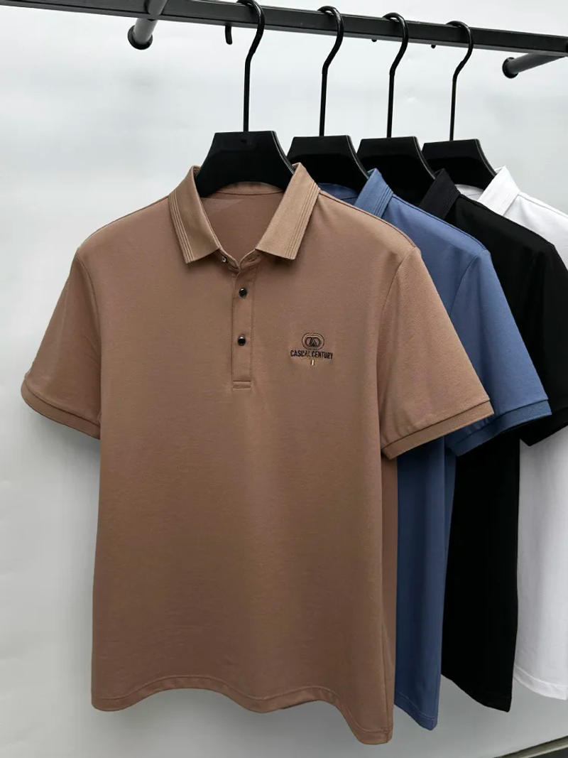 Description Picture 2 of itemHigh quality silk cotton short sleeve T-shirt men's Top 2024 new summer fashion ice silk breathable brand embroidered POLO shirt