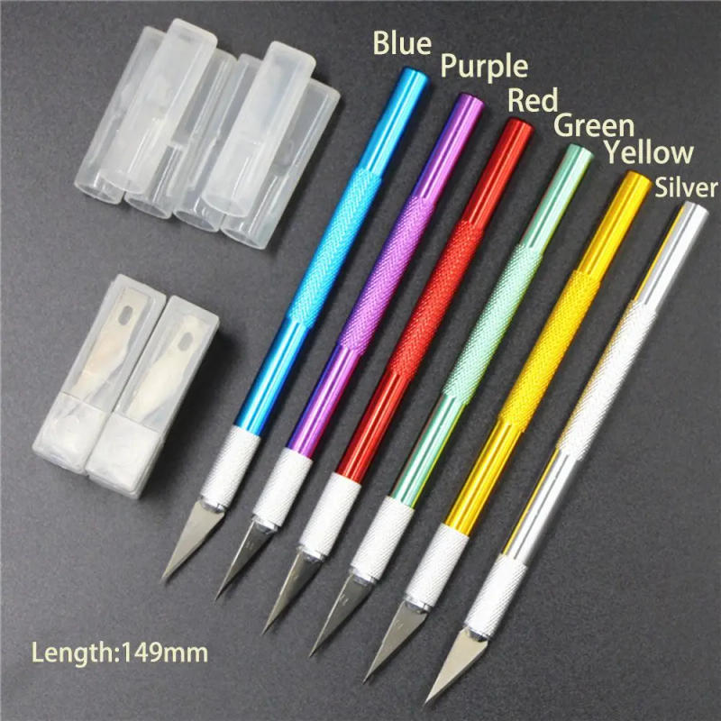 Description Picture 3 of item1pc Metal Handle Non-Slip Knife With 6Pcs Blade Scalpel Cutter Engrave Multi-color Baking Pastry Tools