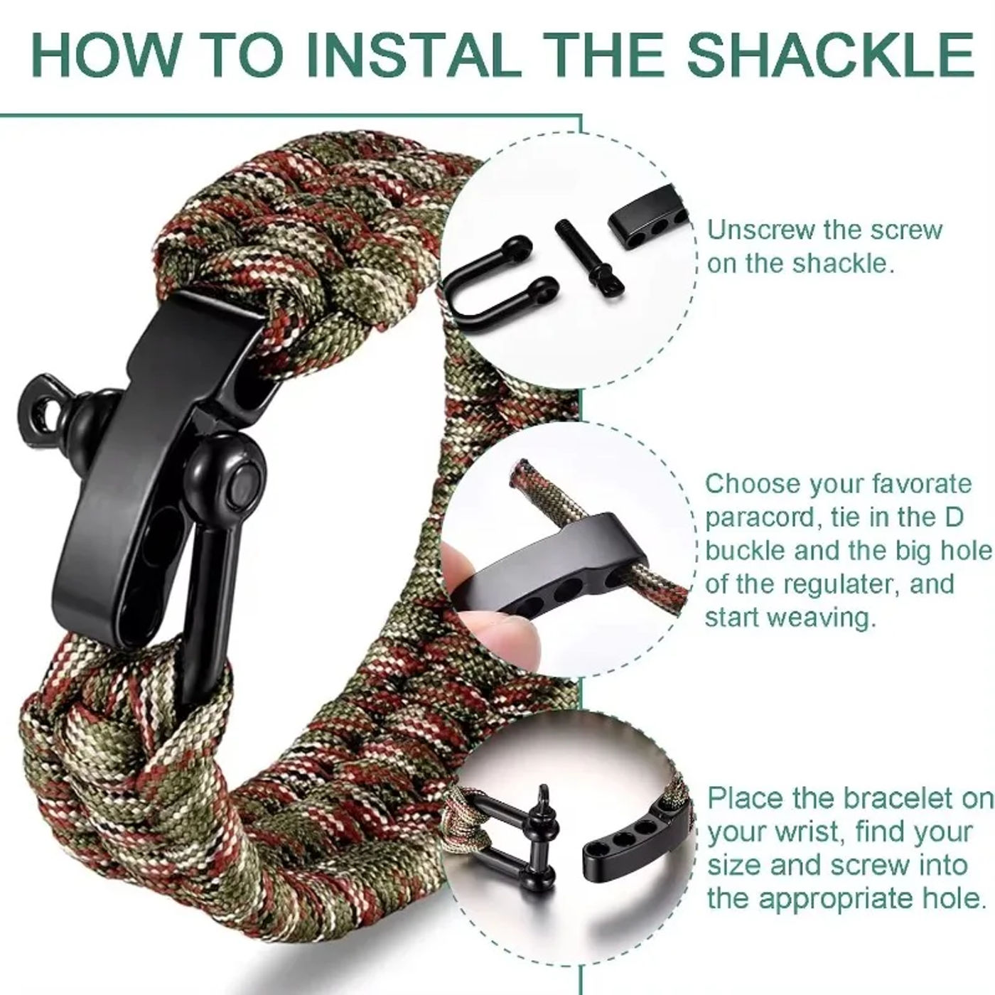 Description Picture 5 of item7-Core Brazilian Judo Paracord U-Shape Adjustable Buckle Braided Bracelet Wilderness Emergency Camping EDC Accessories