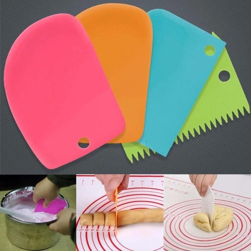 Description Picture 2 of item3 Pieces / Set Dough Cutter, Cake Slicer, Multicolor Baking Tool, Scraper, Cake Blade, Silicone Spatula Baking & Pastry Tools
