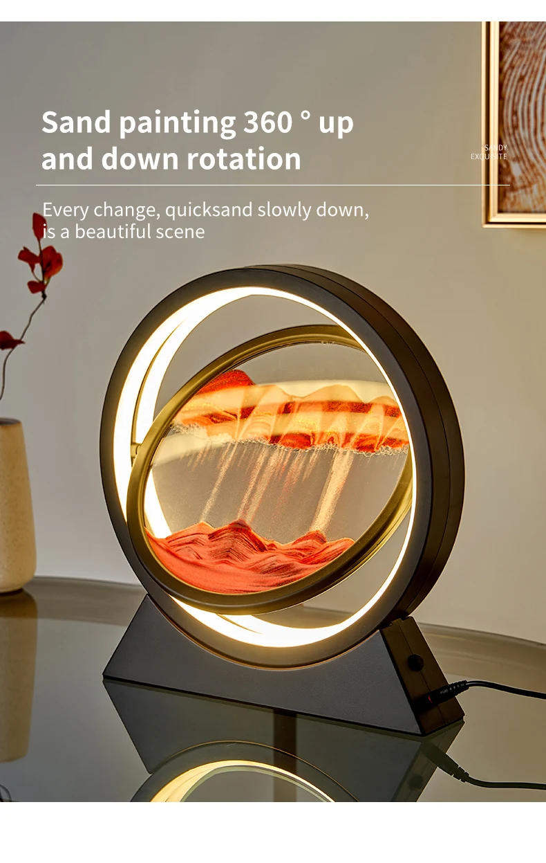 Description Picture 6 of itemLED Light Creative Quicksand Table Lamp Moving Sand Art Picture 3D Hourglass Deep Sea Sandscape Bedroom Lamp for Home Decor Gift