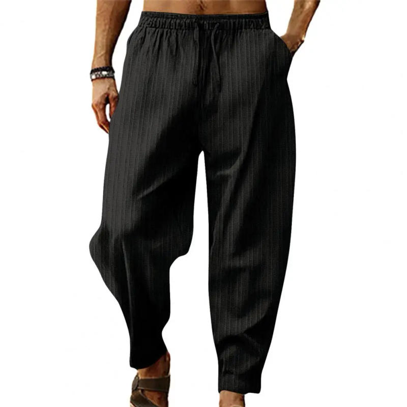 Description Picture 2 of itemStraight Leg Trousers Comfortable Men's Wide Leg Striped Sweatpants with Elastic Waist Deep Crotch for Sports Leisure Activities
