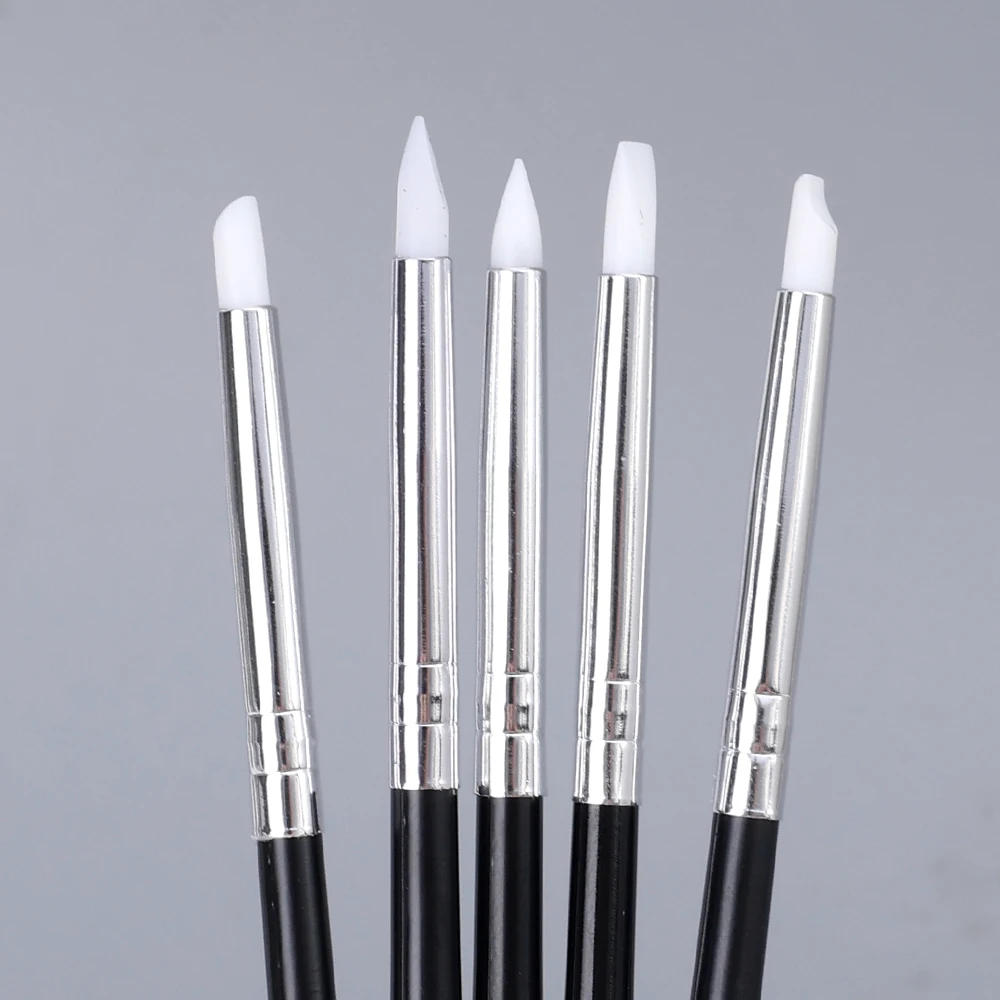 Description Picture 5 of item5Pcs Silicone Nail Brush DIY Hollow Pottery Sculpture Tools Nail Art Carving Emboss UV Gel Shaping Pen Dotting Nail Brushes