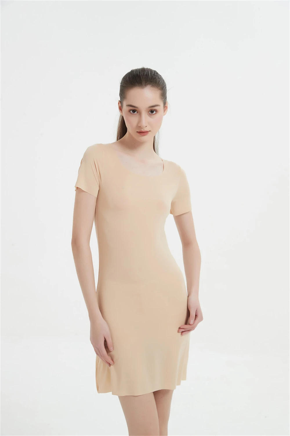 Description Picture 6 of itemsummer Seamless IceSilk Full Slips Dresses For Women Thin Short Sleeve Mini Cool Petticoat Underkirt Sleepwear under dress slip