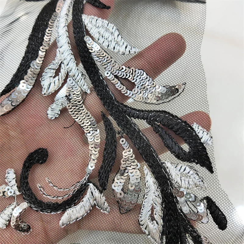 Description Picture 6 of item1Pair/25*14CM 3d Flower Sequin Applique Lace Embroidery Sewing Patches,Trimmings And Appliques for Clothing,Dress,Evening Skirt