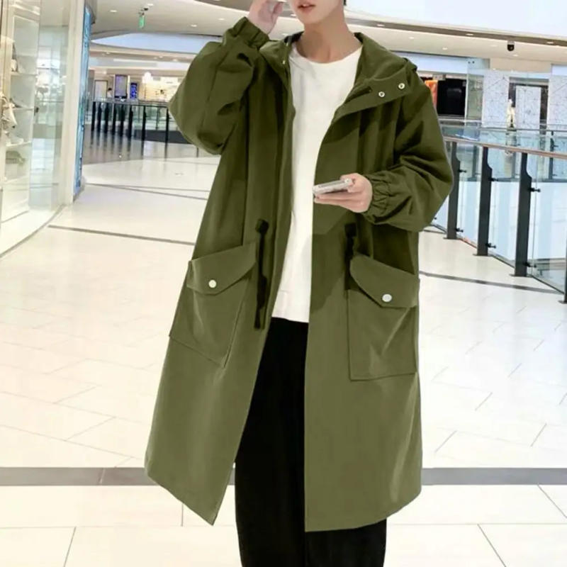 Description Picture 5 of itemLong Trench Coat Jacket Men Autumn Spring Black Hip Hop Japanese Coats Streetwear Male Hooded Khaki Casual Jackets