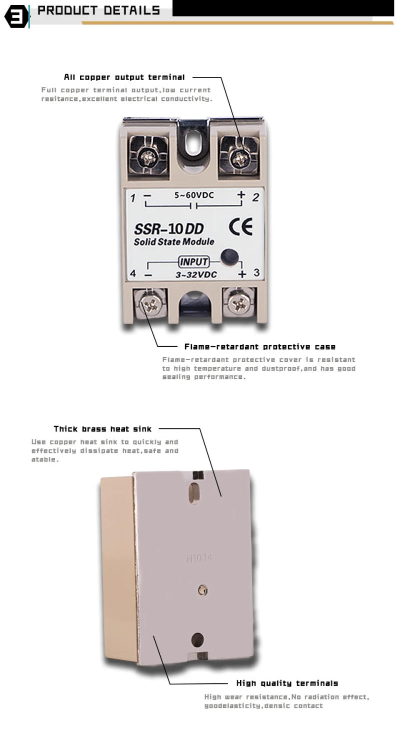 Description Picture 6 of itemRele 12V Relay Solid State SSR Module 5V 24Vdc Voltage 24V Relè Switch Relé 12 V 3V Reley Contactor Heatsink 40 DD 10A 40A DC