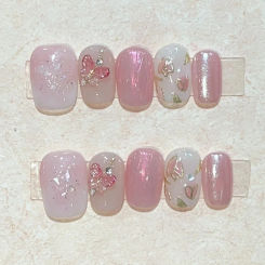 10Pcs Brown Handmade Press on Nails Full Cover Shiny Short Cute Ballerina False Nails Artificial Manicure Wearable Nail Tips Art