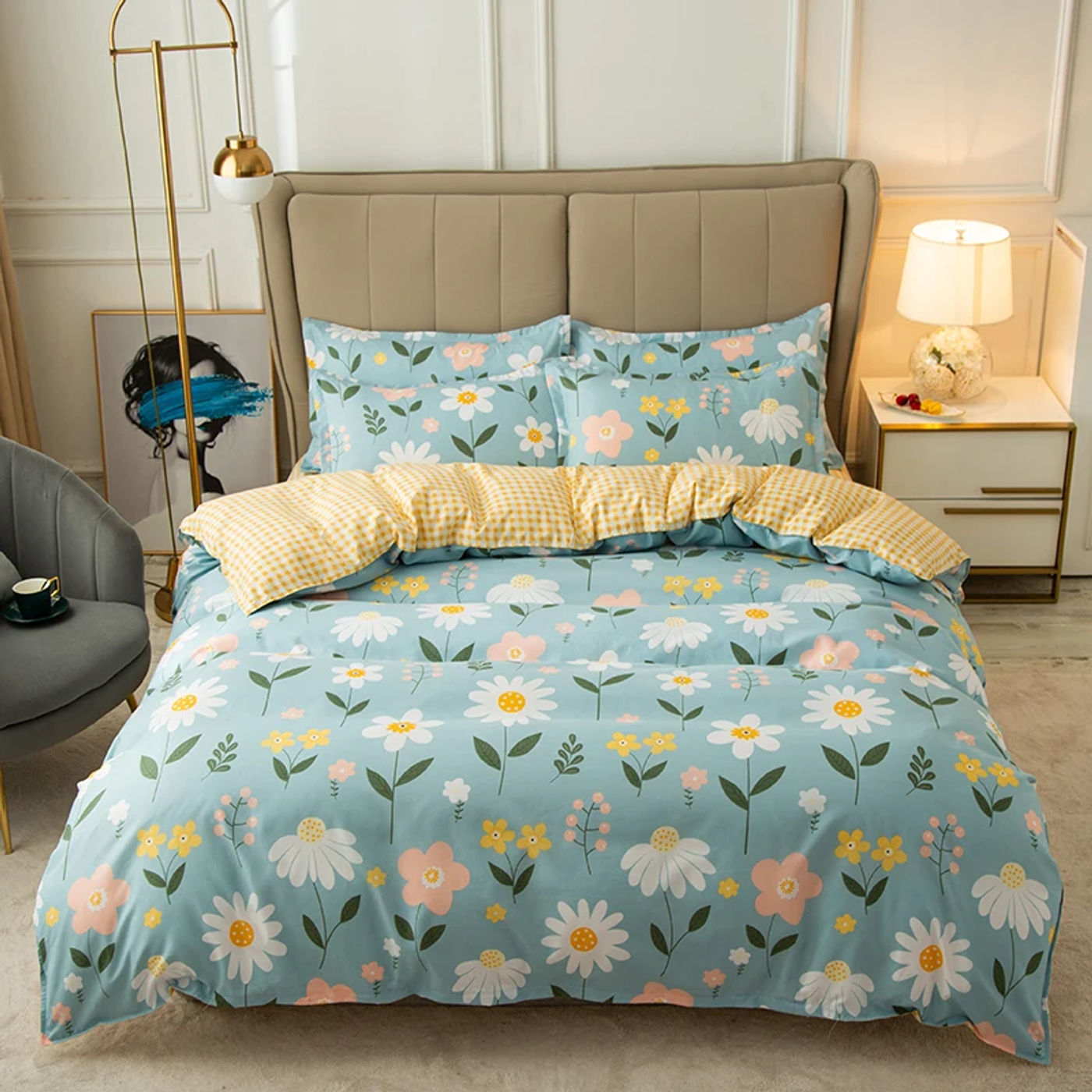Description Picture 4 of itemDouble bed Quilt cover Duvet cover Microfiber bedding queen king Twin size for single nordic style Plaid Geometric Minimal