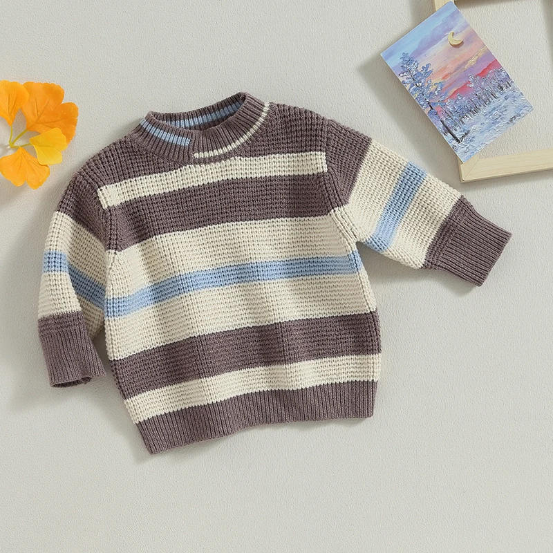 Description Picture 4 of itemBaby Sweater Long Sleeve Crew Neck Striped Sweater Winter Warm Knit Pullover Sweater Infant Clothes for Girls Boys