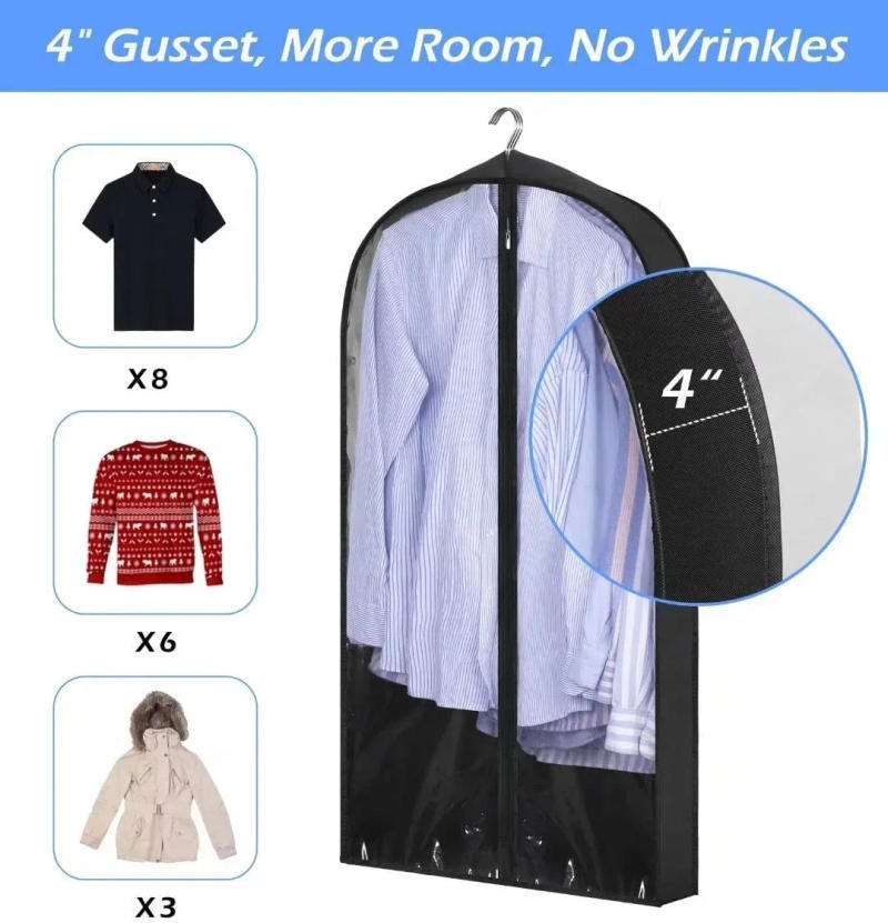Description Picture 3 of itemClothes Dust Cover Storage Clothes Hanging Bag Household Transparent Waterproof Suit Cover Black Wraparound Washable Dust Cover